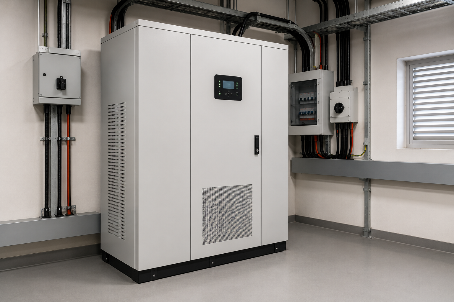 Wall-mounted lithium storage unit installed beside an inverter